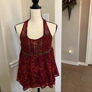 Ecote red and maroon brass stud razorback tank top Size S